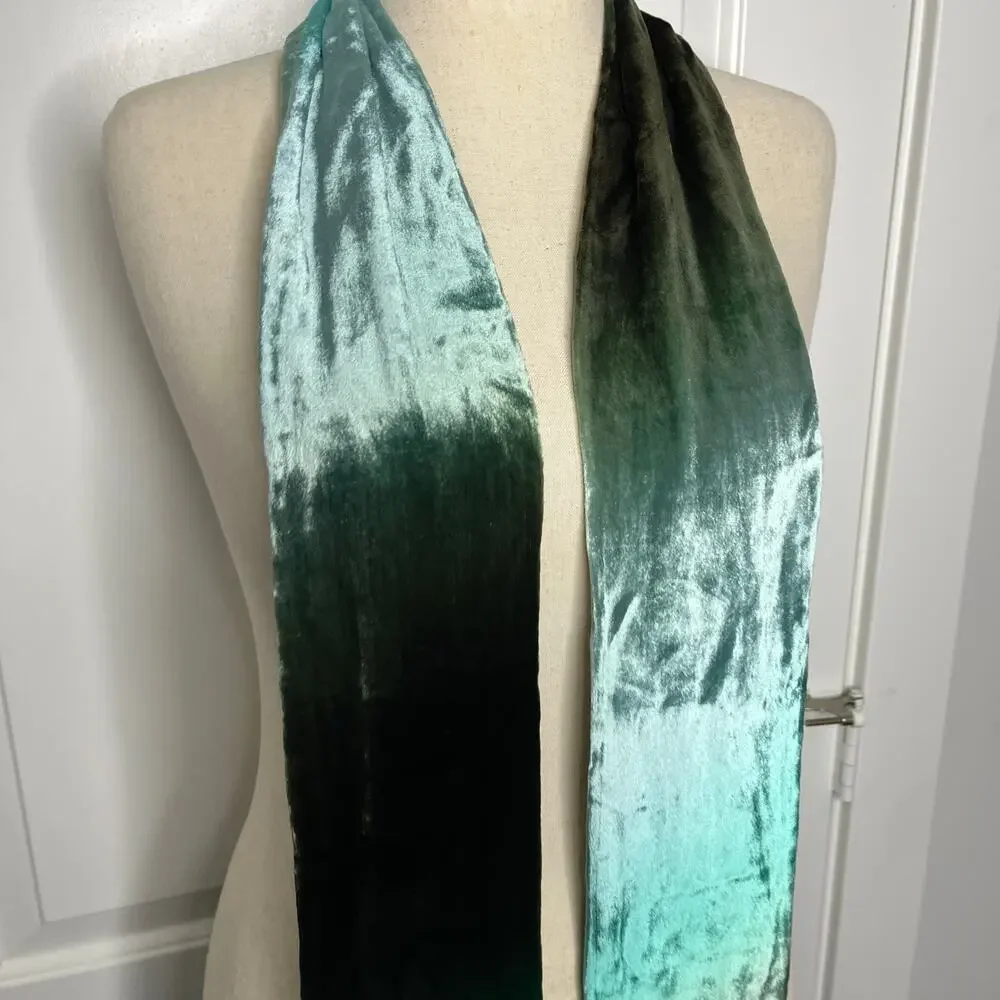 Kevin O'Brien Studio Double Sided Scarf Ombre Velvet Green Silk Handmade USA